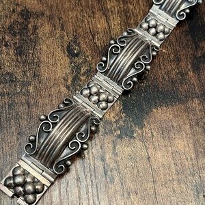 Vintage Sterling Silver Bracelet Taxco Mexico Panel Signed Chunky Whimsygoth 7”
